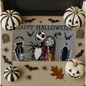 Disney Nightmare Before Christmas Jack & Sally Happy Halloween Coir Doormat Grey